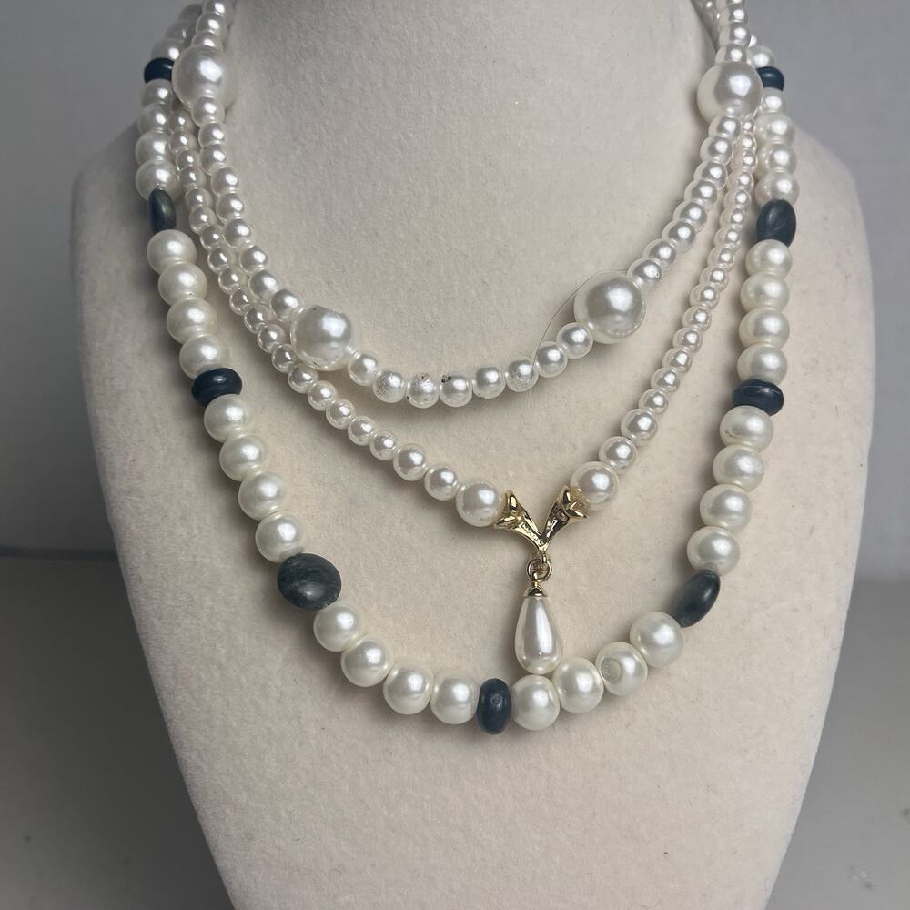 Faux Pearl Necklace Lot Vintage Choker Drop Pendant Napier Signed & More
